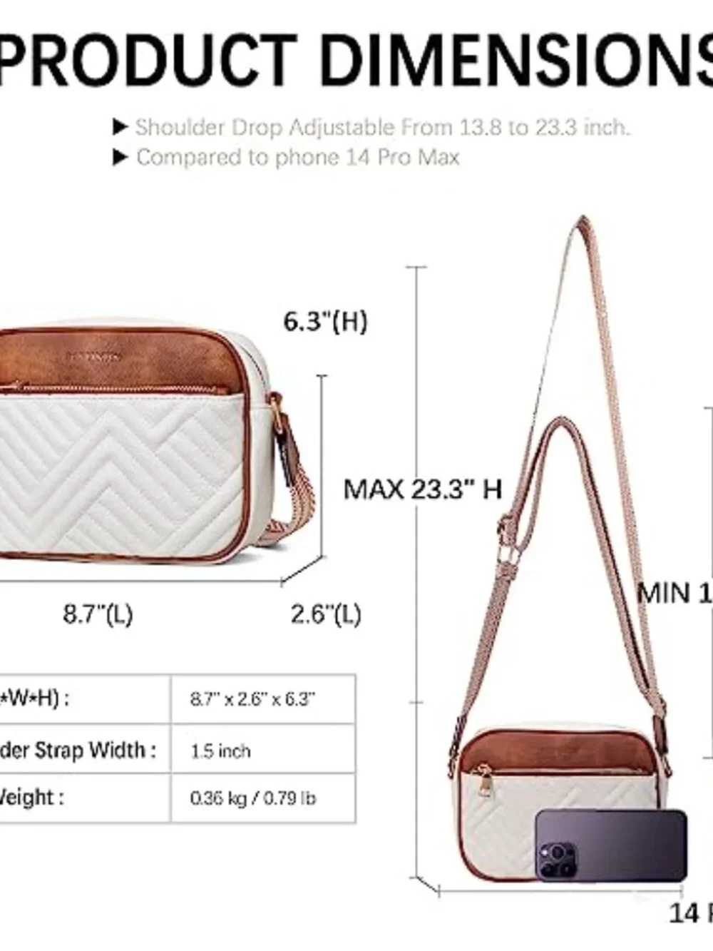 Quilted Vegan Leather Crossbody Bag with Wide Strap